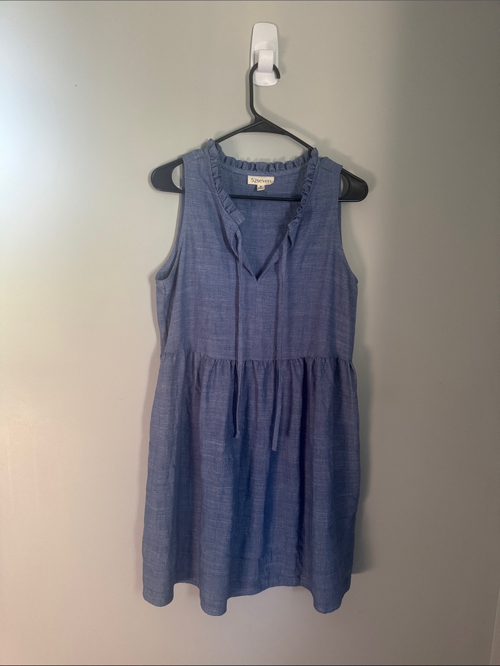 Sleeveless Chambray Tie-Front Mini Dress - Blue